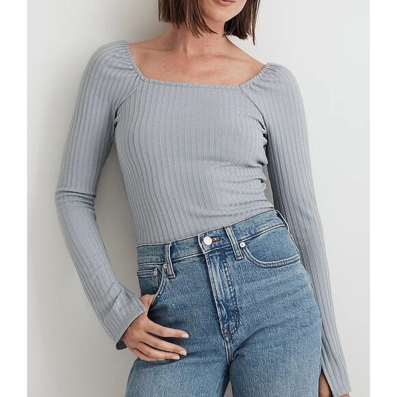 Madewell Ribbed Square-Neck Long-Sleeve Tee Size XS NWT - Picture 1 of 7